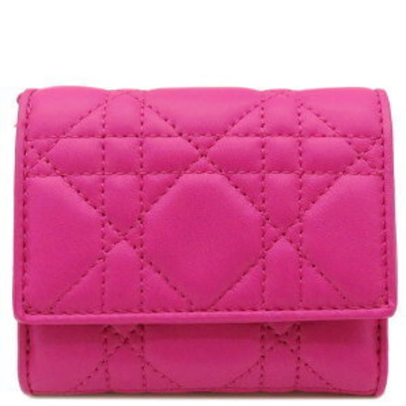 Dior Trifold Wallet Lady Lotus Lambskin Pink Cannage - Picture 1 of 13